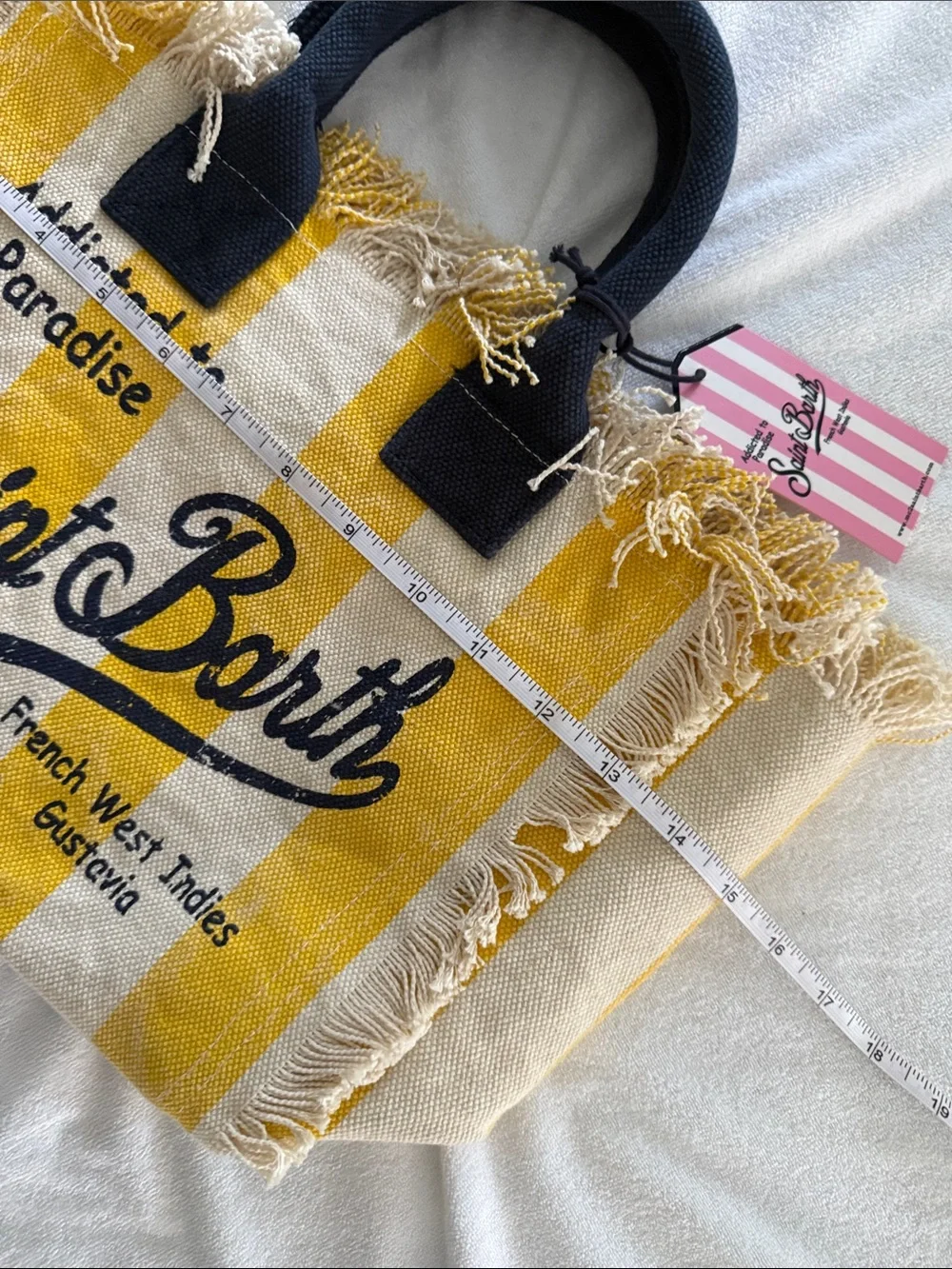 MC2 Saint Barth Yellow and Navy Striped Fringe Tote